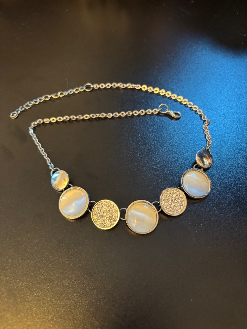 Silver-Tone White Stone & Pave Circle Necklace